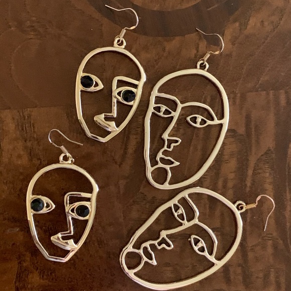 Jewelry - avant garde modern art funky face earrings 2 pairs